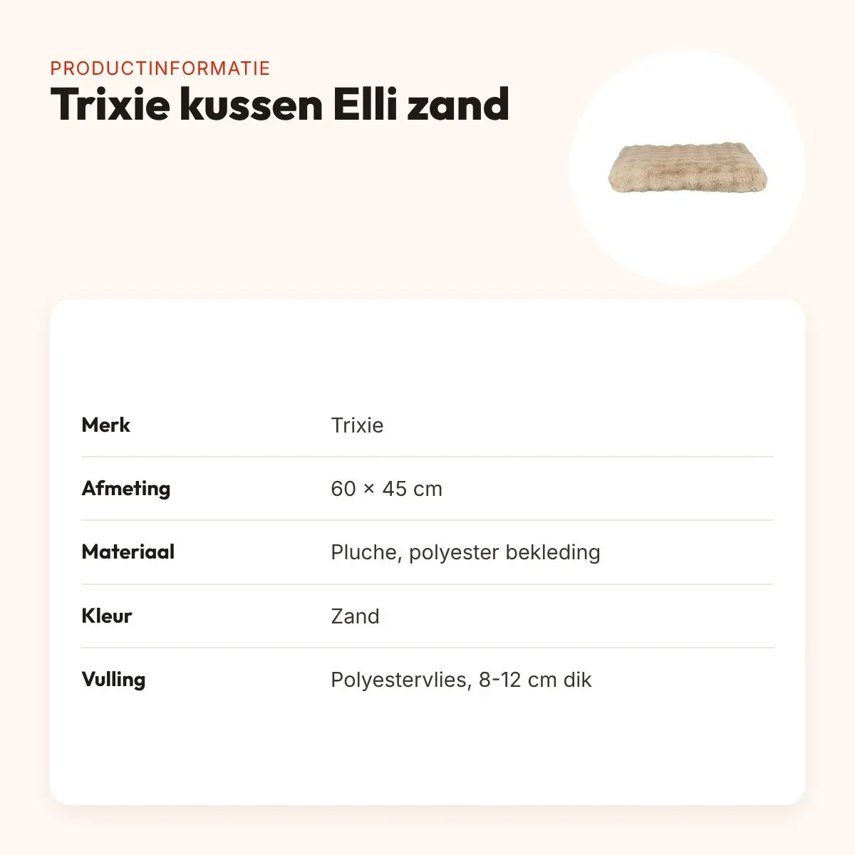 Trixie hondenkussen Elli zand 60 x 45 cm – pluche, afneembare bekleding – productinformatie