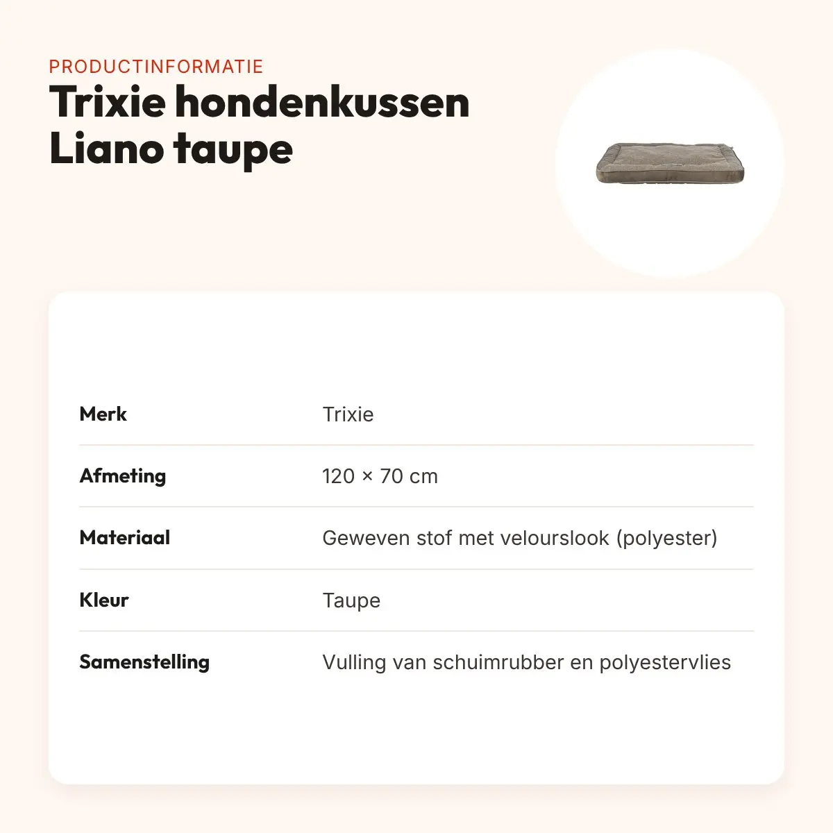 Trixie hondenkussen Liano hoekig velours taupe 120 x 70 cm – productinformatie