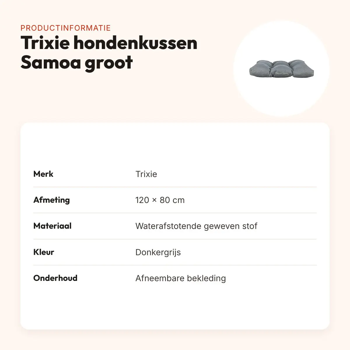 Trixie hondenkussen Samoa waterafstotend donkergrijs 120 x 80 cm – productinformatie
