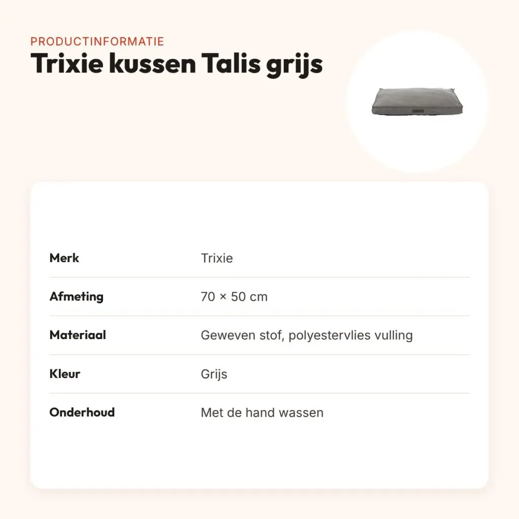 Trixie hondenkussen Talis grijs 70 x 50 cm – geweven stof, slipvast – productinformatie
