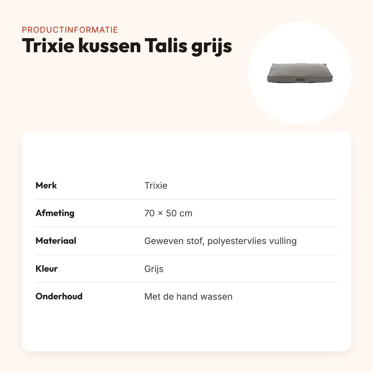 Trixie hondenkussen Talis grijs 70 x 50 cm – geweven stof, slipvast – productinformatie