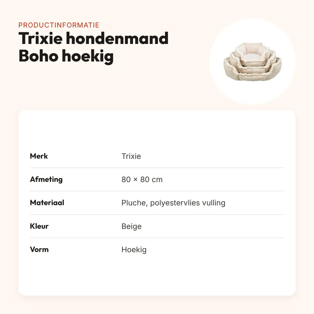 Trixie hondenmand Boho hoekig beige 80 x 80 cm – pluche – productinformatie