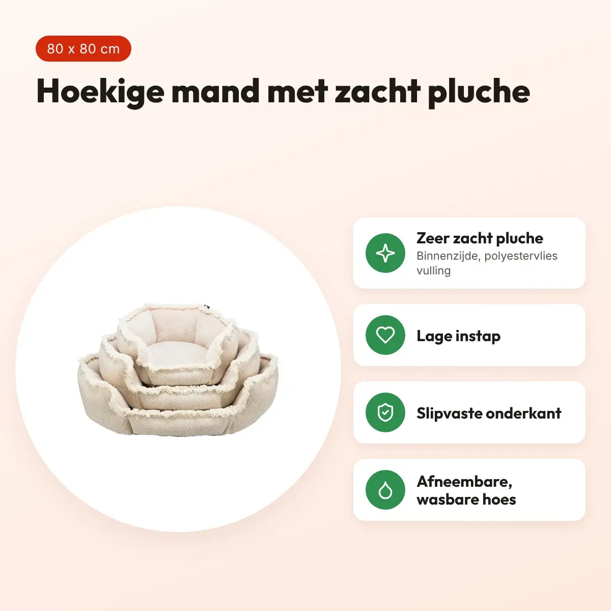 Trixie hondenmand Boho hoekig beige 80 x 80 cm – pluche – voordelen