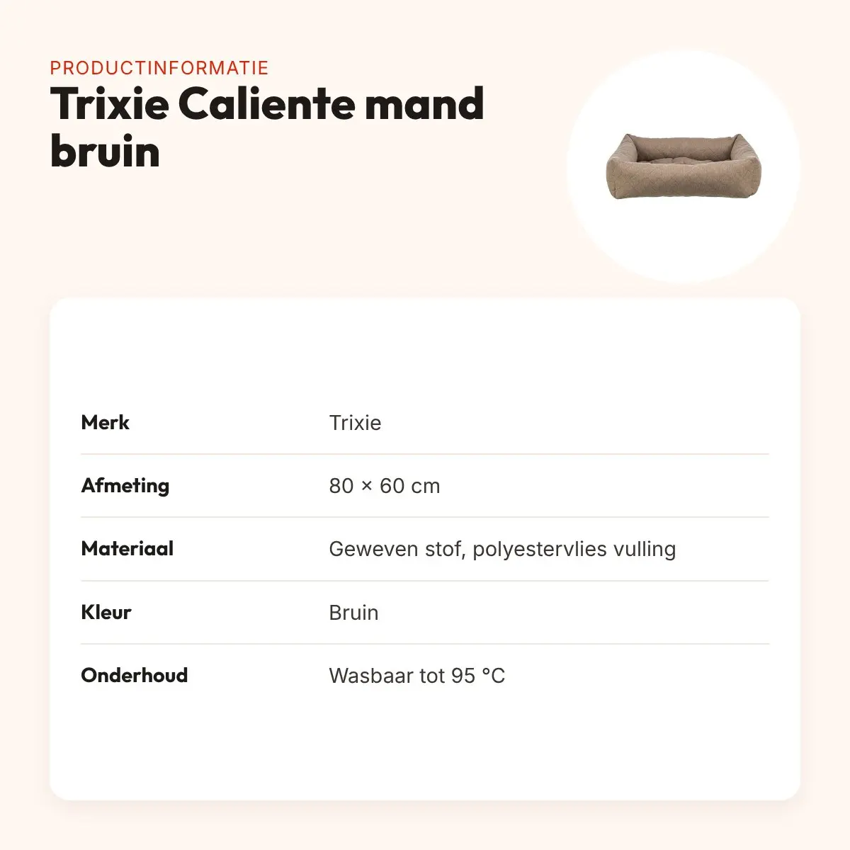 Trixie hondenmand Caliente bruin 80 x 60 cm – wasbaar tot 95 °C – productinformatie
