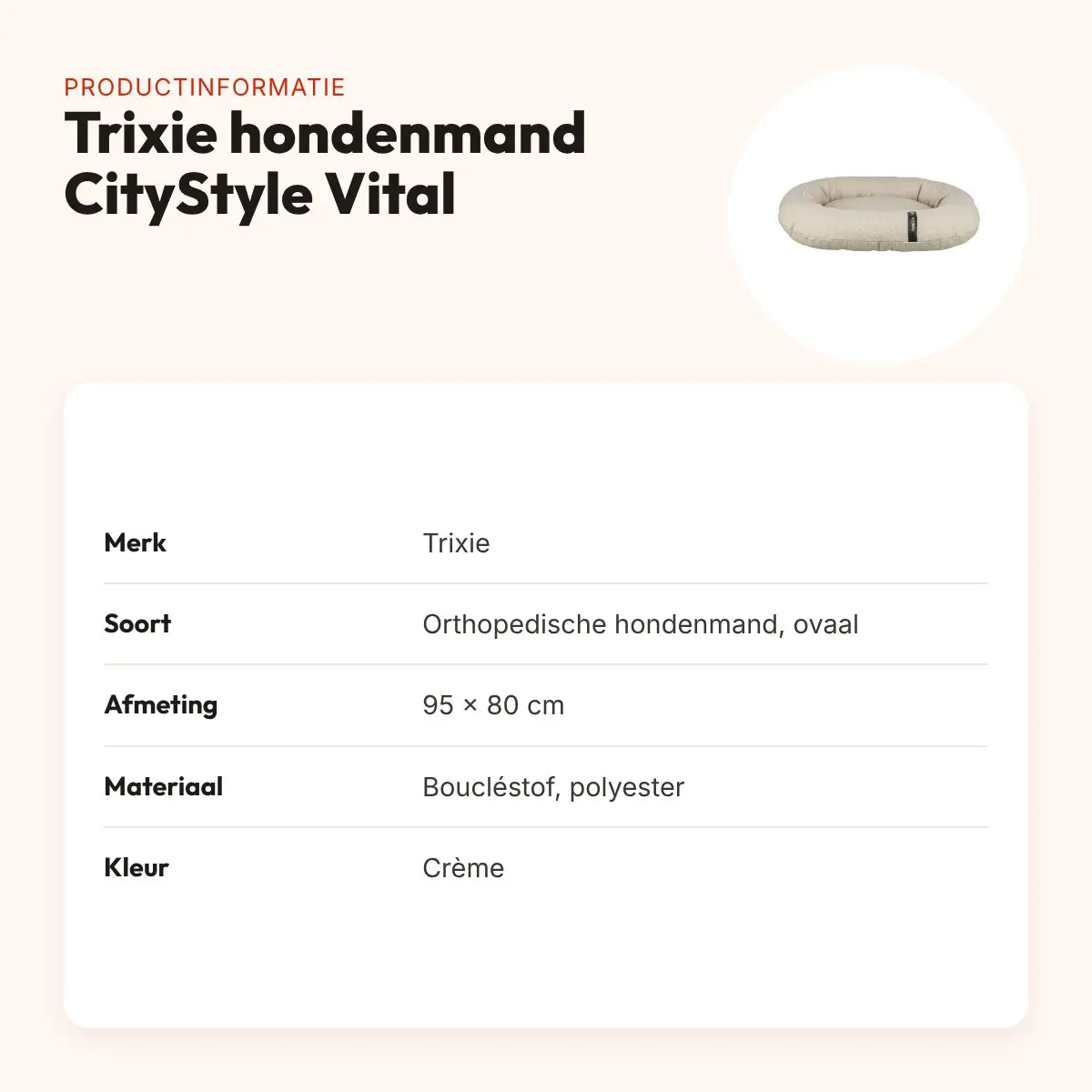 Trixie hondenmand CityStyle Vital ovaal crème 95 x 80 cm – boucléstof – productinformatie