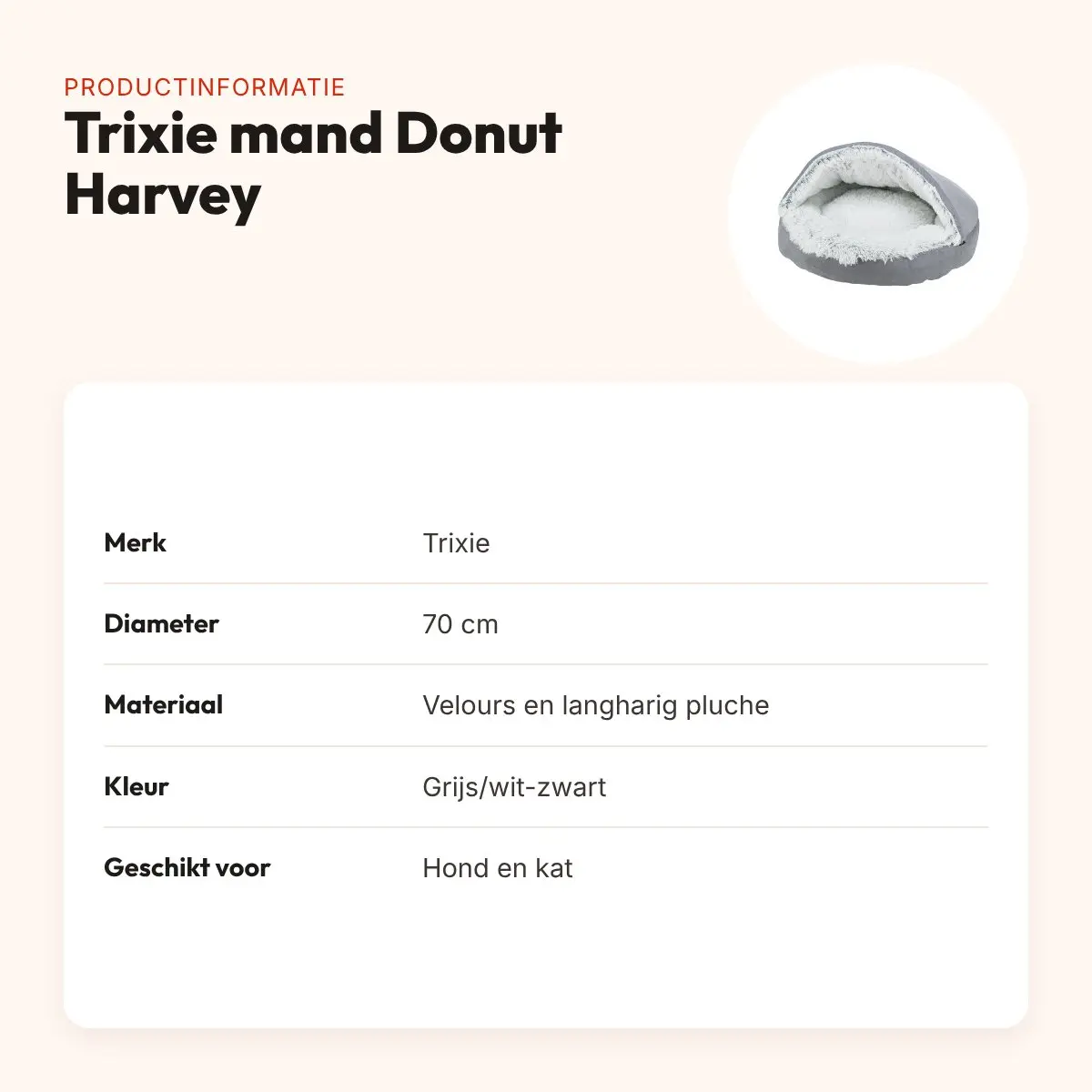 Trixie hondenmand Donut Harvey grijs/wit-zwart 70 cm – velours en pluche – productinformatie