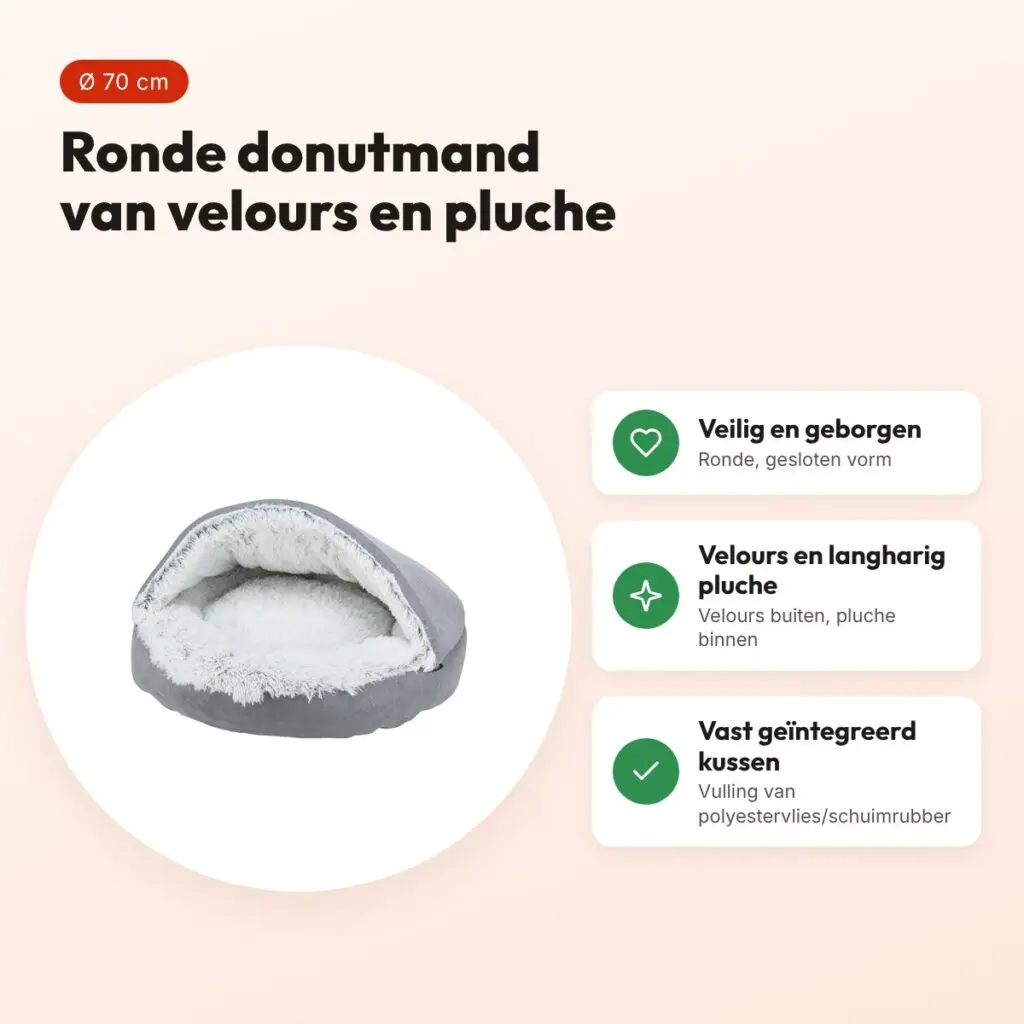 Trixie hondenmand Donut Harvey grijs/wit-zwart 70 cm – velours en pluche – voordelen