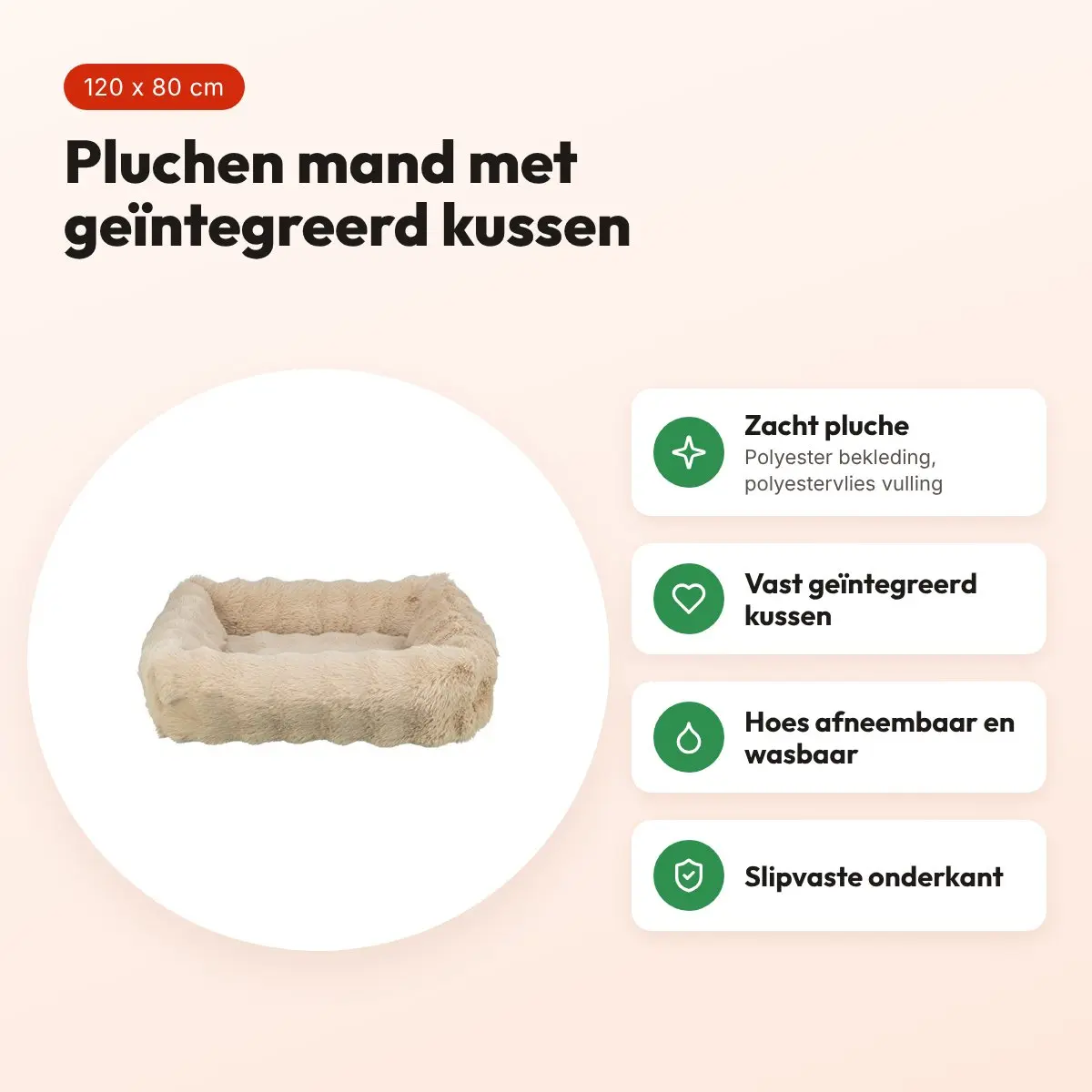 Trixie hondenmand Elli rechthoek beige 120 x 80 cm – pluche – voordelen