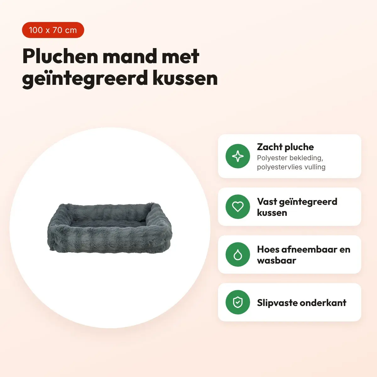 Trixie hondenmand Elli rechthoek donkergrijs 100 x 70 cm – pluche – voordelen