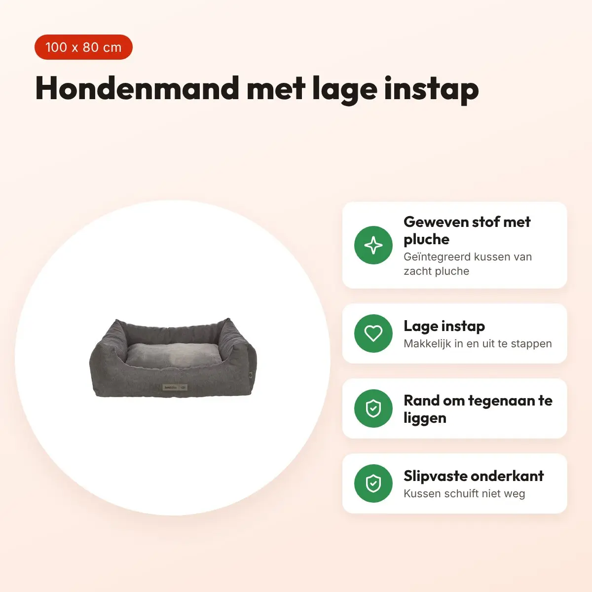 Trixie hondenmand Liano grijs 100 x 80 cm – met lage instap – voordelen