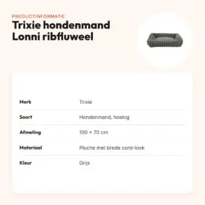 Trixie hondenmand Lonni ribfluweel hoekig grijs 100 x 70 cm – productinformatie