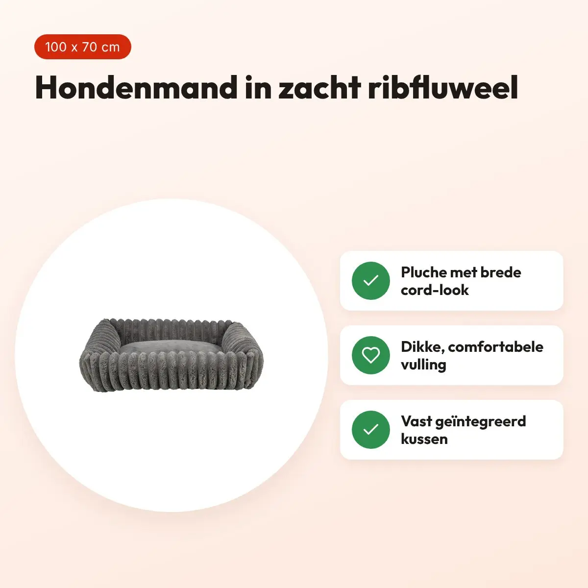 Trixie hondenmand Lonni ribfluweel hoekig grijs 100 x 70 cm – voordelen