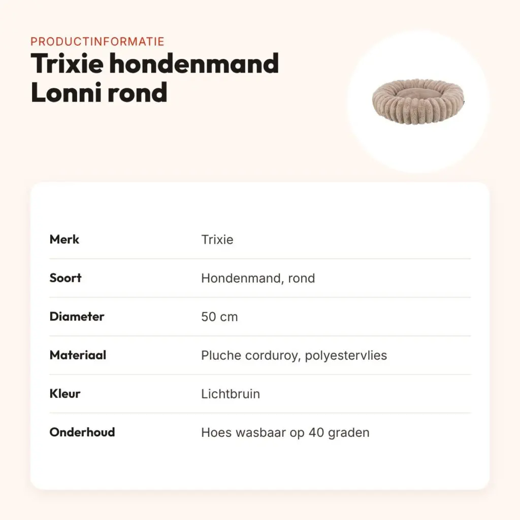 Trixie hondenmand Lonni rond lichtbruin 50 cm – pluche corduroy, antislip – productinformatie