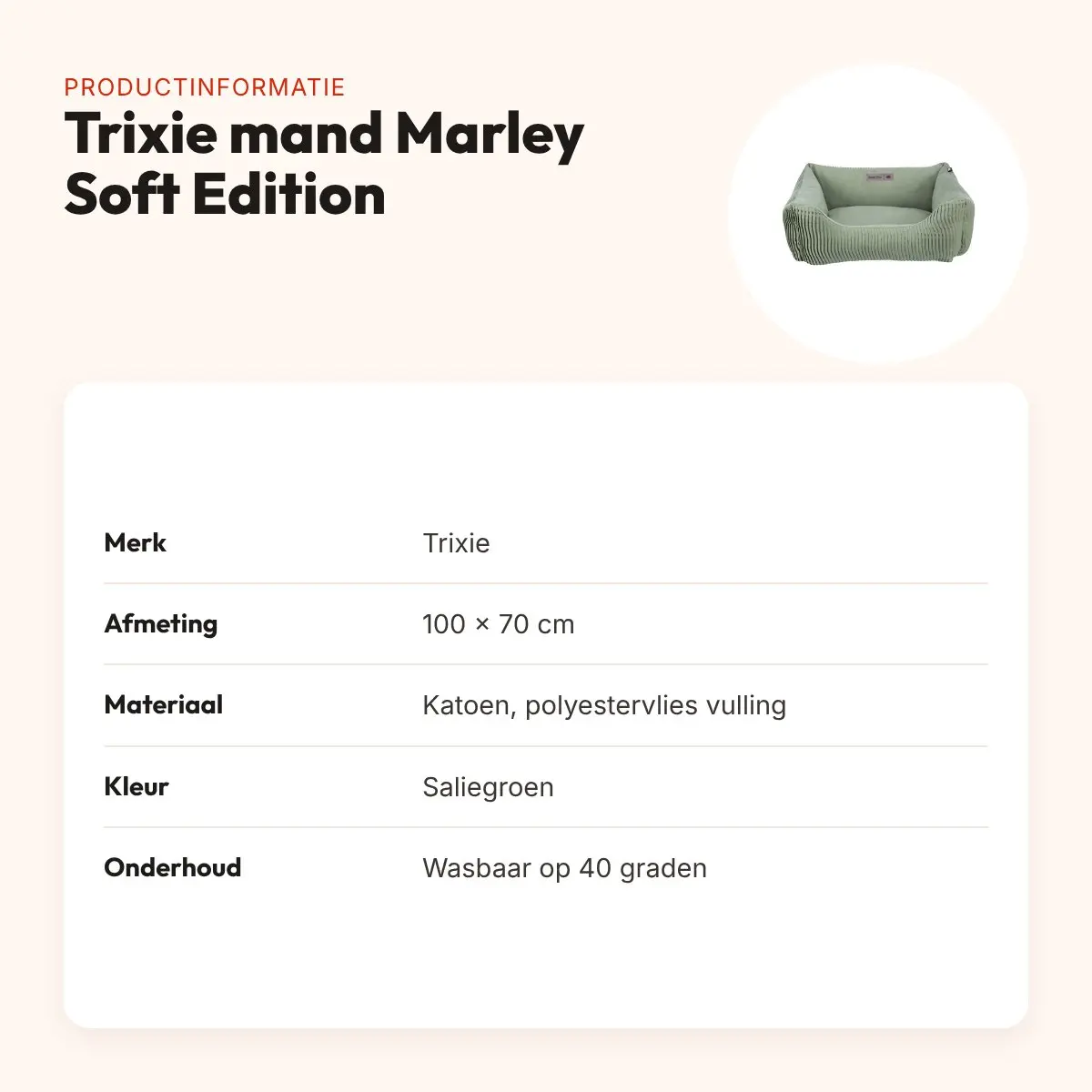Trixie hondenmand Marley Soft Edition saliegroen 100 x 70 cm – antislip – productinformatie