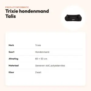 Trixie hondenmand Talis zwart 60 x 50 cm – geweven stof, slipvast – productinformatie
