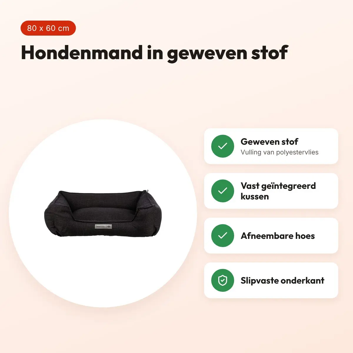 Trixie hondenmand Talis zwart 80 x 60 cm – geweven stof, slipvast – voordelen