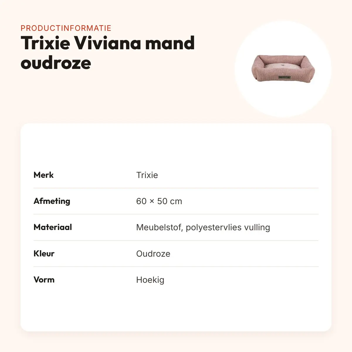 Trixie hondenmand Viviana oudroze 60 x 50 cm – hoekig, meubelstof – productinformatie