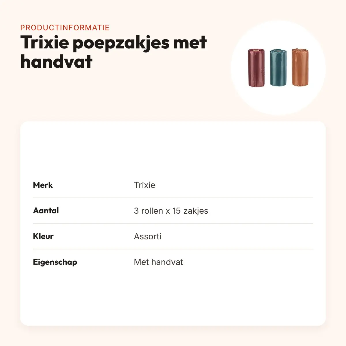 Trixie hondenpoepzakjes met handvat 3 x 15 stuks – assorti – productinformatie