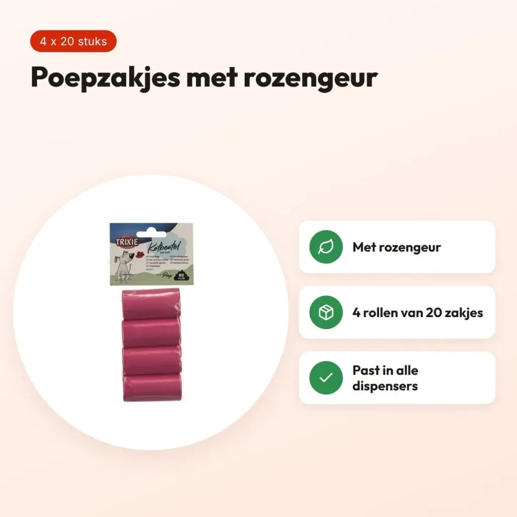 Trixie hondenpoepzakjes met rozengeur 4 x 20 stuks – voordelen