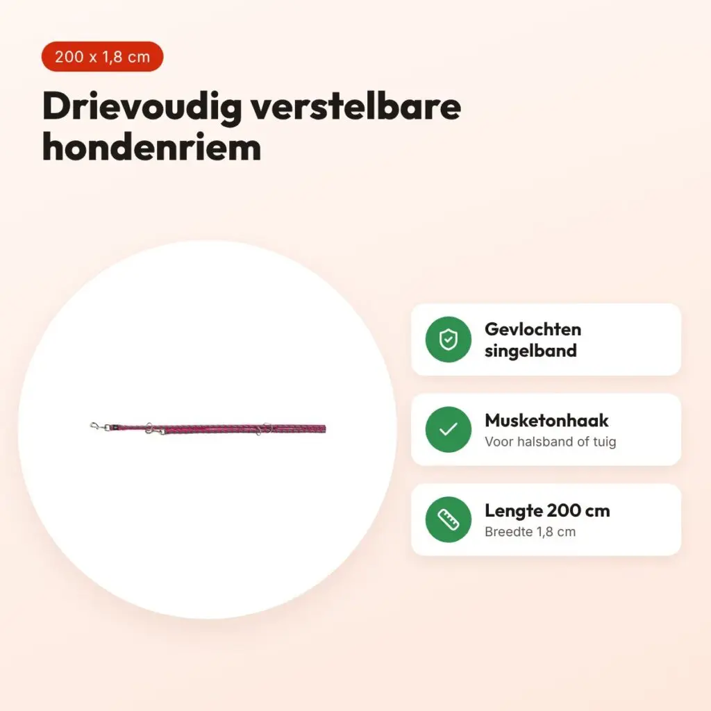 Trixie hondenriem Cavo verstelbaar fuchsia/grijs 200 x 1,8 cm – voordelen