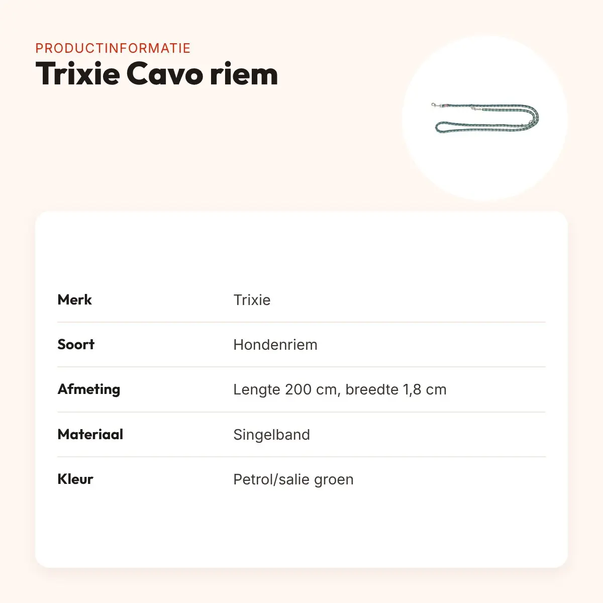 Trixie hondenriem Cavo verstelbaar petrol/salie groen 200 x 1,8 cm – productinformatie