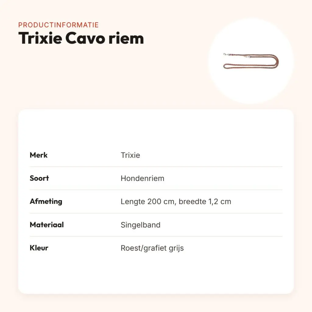 Trixie hondenriem Cavo verstelbaar roest/grafiet grijs 200 x 1,2 cm – productinformatie