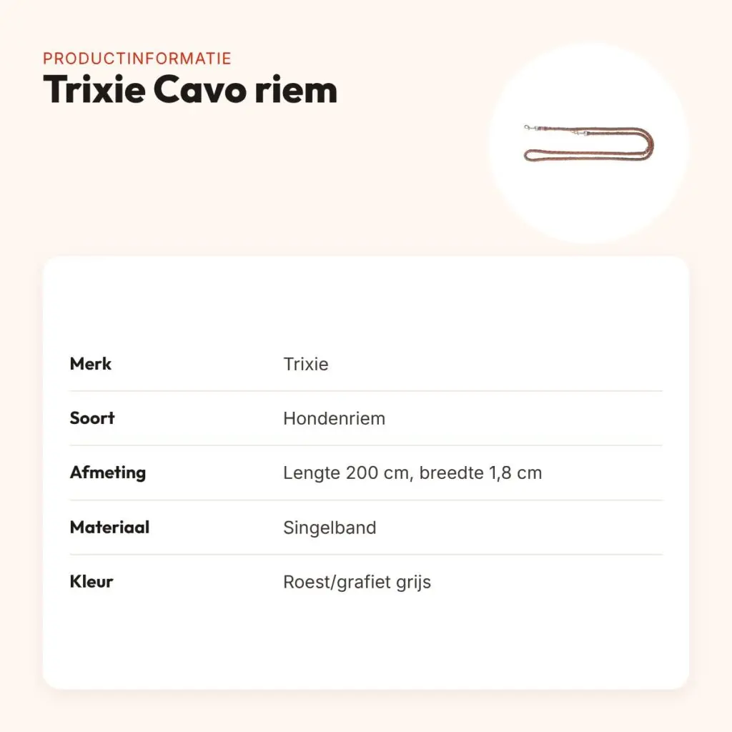 Trixie hondenriem Cavo verstelbaar roest/grafiet grijs 200 x 1,8 cm – productinformatie