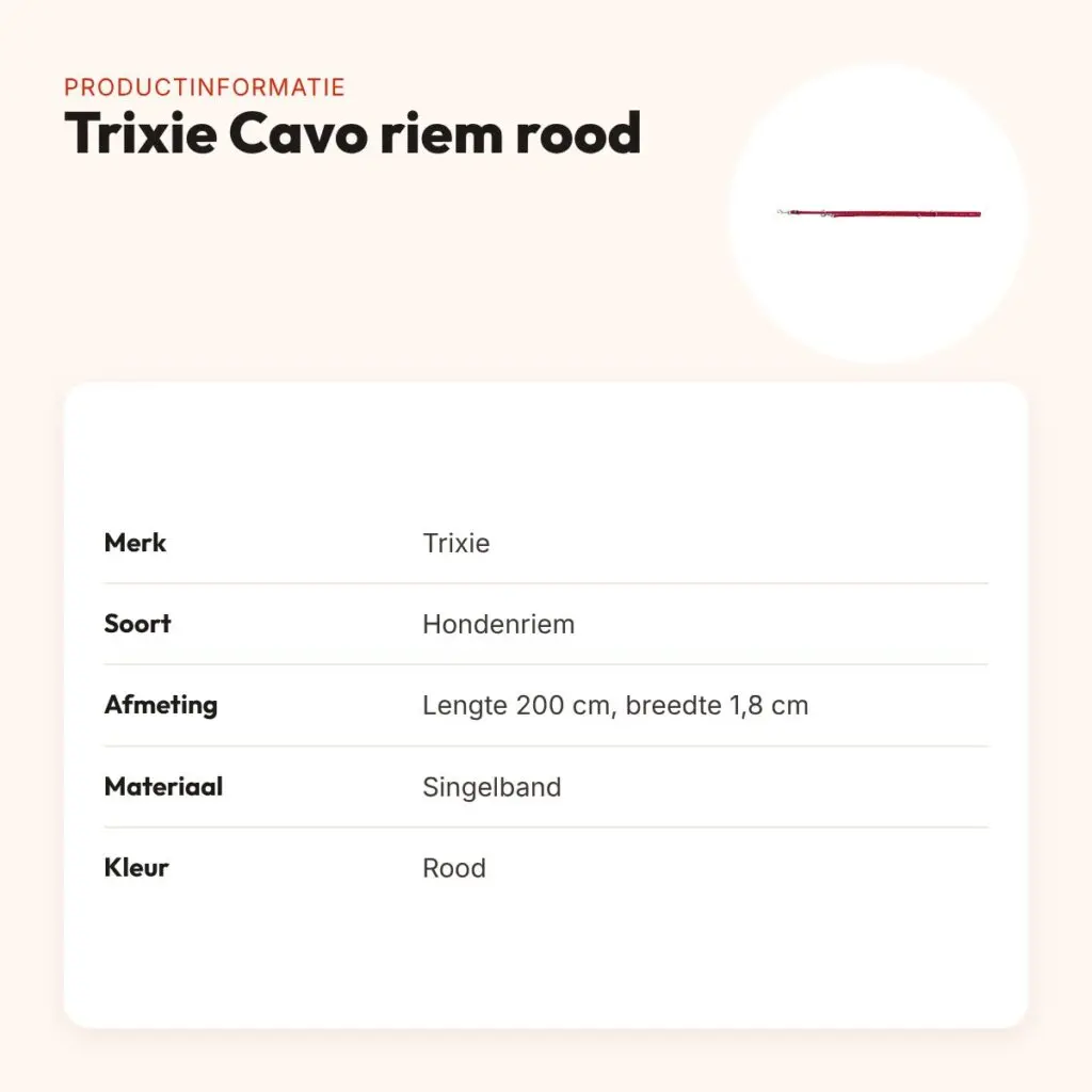 Trixie hondenriem Cavo verstelbaar rood 200 x 1,8 cm – productinformatie