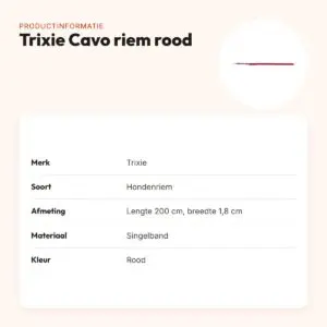Trixie hondenriem Cavo verstelbaar rood 200 x 1,8 cm – productinformatie