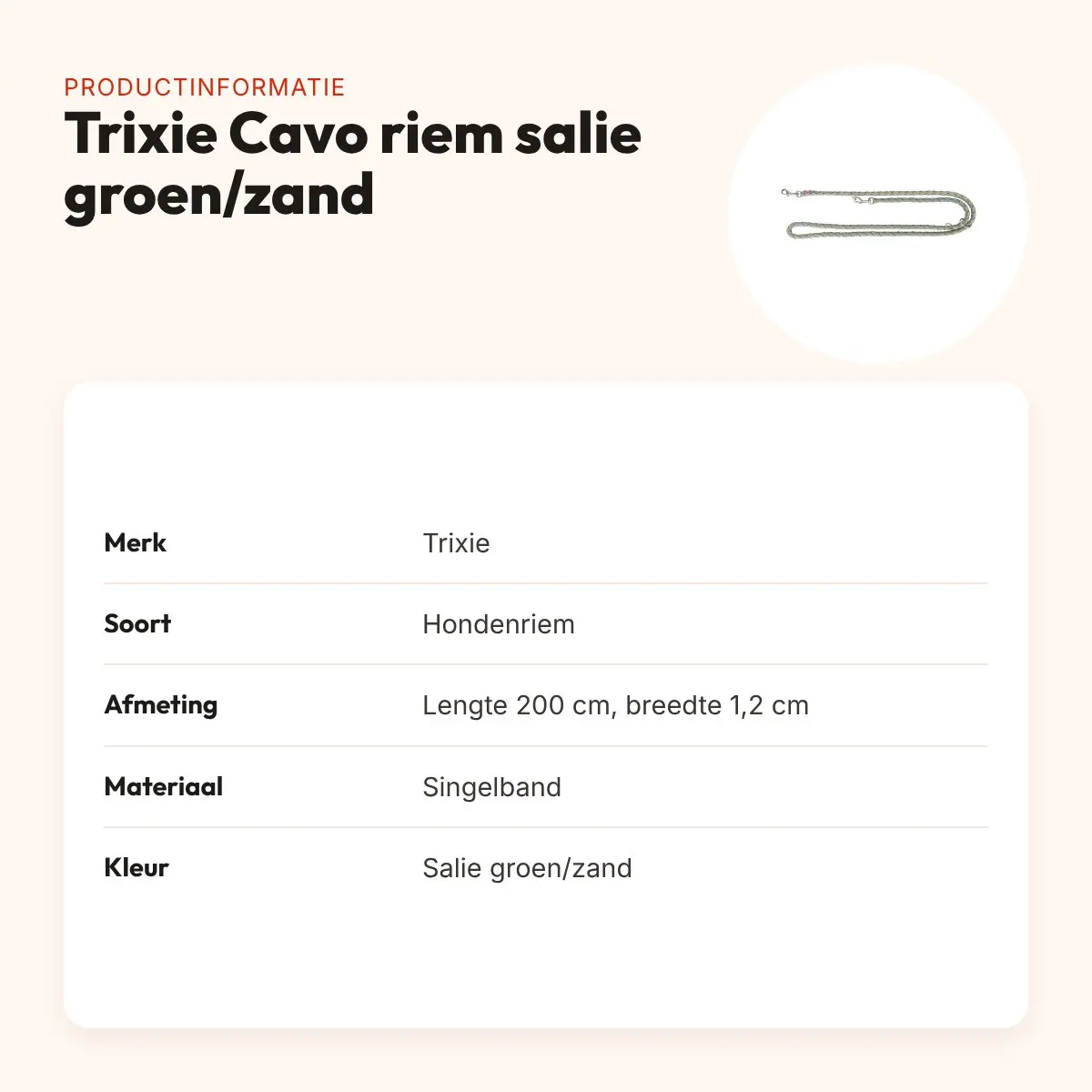 Trixie hondenriem Cavo verstelbaar salie groen/zand 200 x 1,2 cm – productinformatie