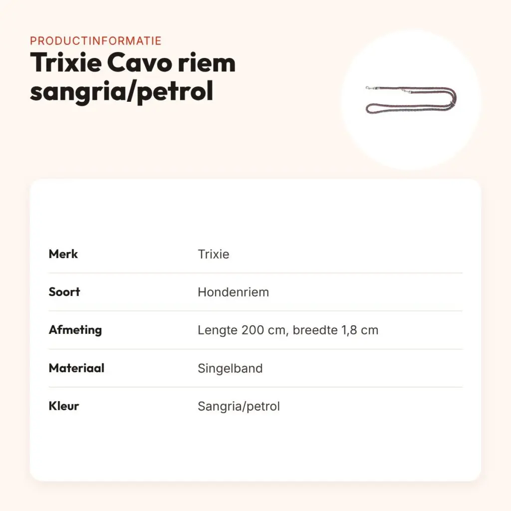 Trixie hondenriem Cavo verstelbaar sangria/petrol 200 x 1,8 cm – productinformatie