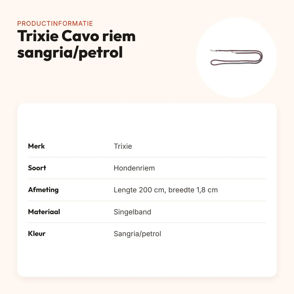 Trixie hondenriem Cavo verstelbaar sangria/petrol 200 x 1,8 cm – productinformatie