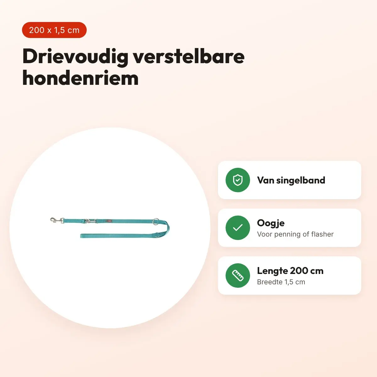 Trixie hondenriem Premium aqua blauw 200 cm x 1,5 cm – verstelbaar – voordelen