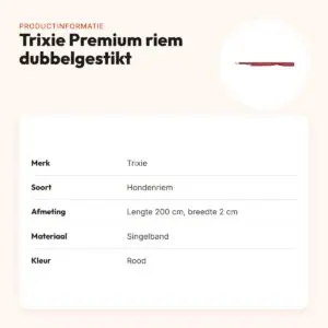 Trixie hondenriem Premium dubbelgestikt verstelbaar rood 200 x 2 cm – productinformatie