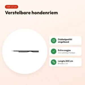 Trixie hondenriem Premium dubbelgestikt verstelbaar zwart 200 x 2 cm – voordelen