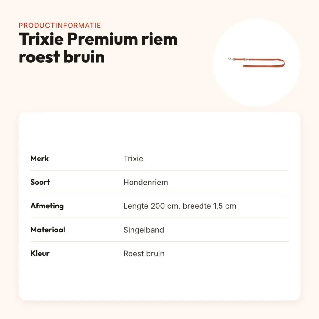 Trixie hondenriem Premium verstelbaar roest bruin 200 x 1,5 cm – productinformatie