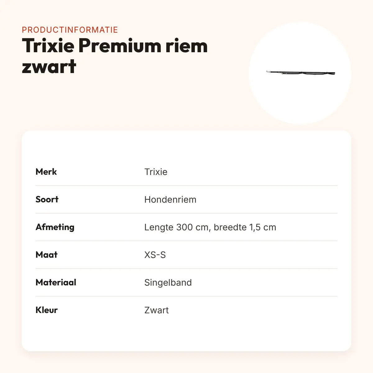 Trixie hondenriem Premium verstelbaar zwart 300 x 1,5 cm – viervoudig – productinformatie