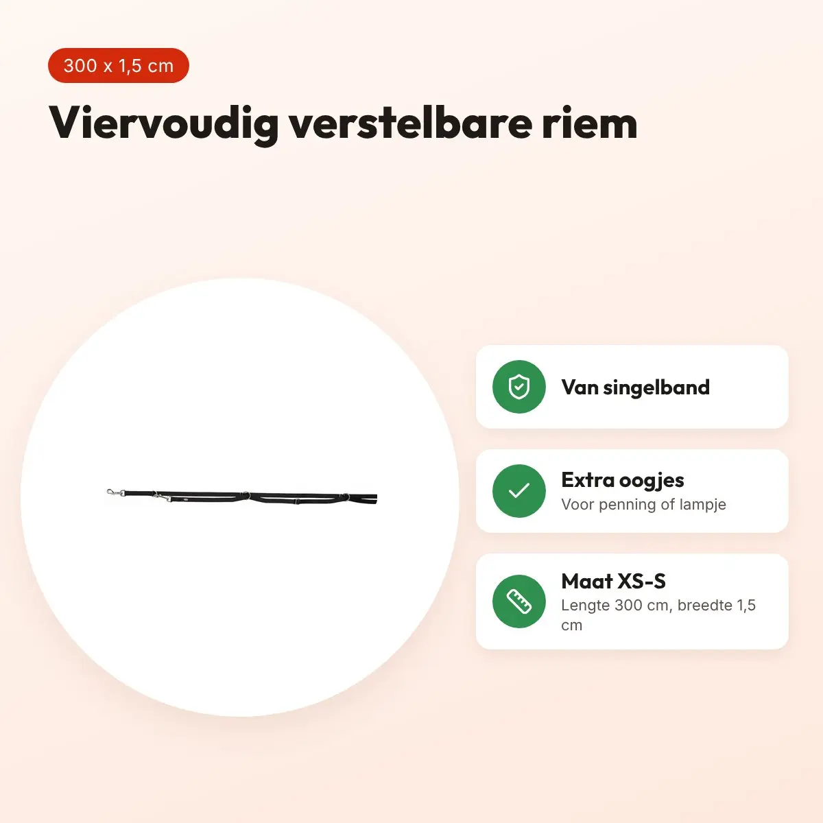 Trixie hondenriem Premium verstelbaar zwart 300 x 1,5 cm – viervoudig – voordelen