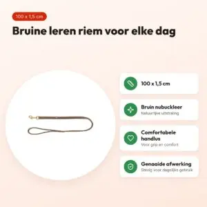 Trixie hondenriem Pure leer bruin 100 x 1,5 cm – nubuckleer – voordelen