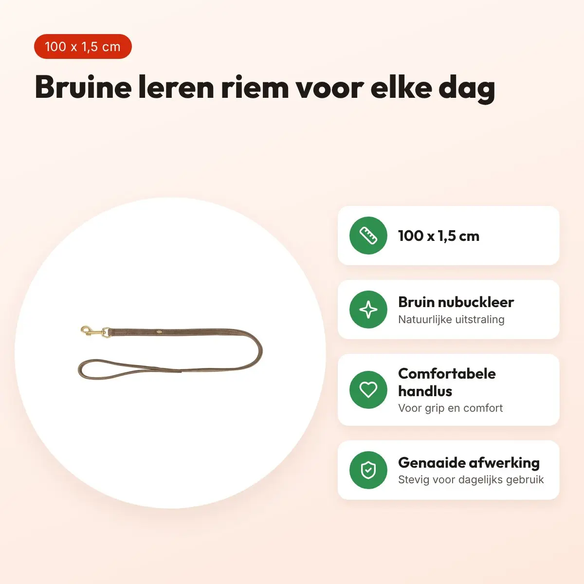 Trixie hondenriem Pure leer bruin 100 x 1,5 cm – nubuckleer – voordelen