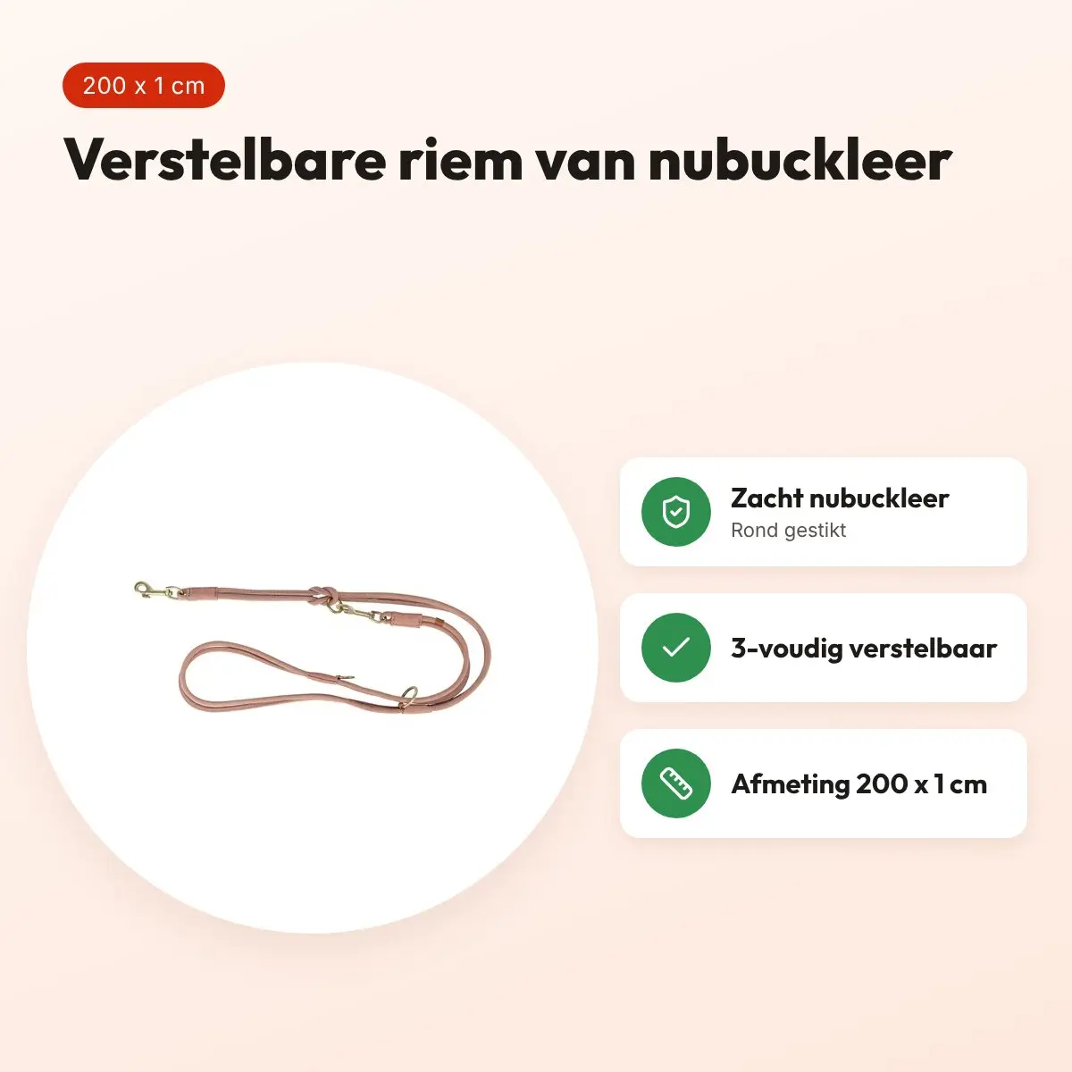 Trixie hondenriem Pure nubuckleer roze 200 x 1 cm – rond gestikt – voordelen