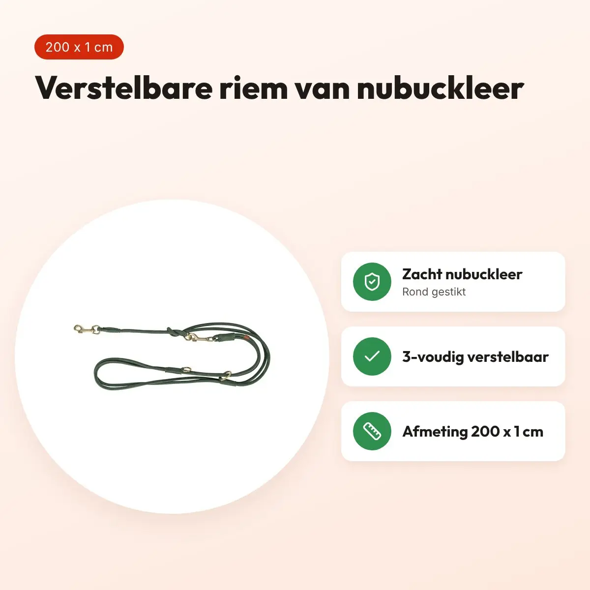Trixie hondenriem Pure nubuckleer saliegroen 200 x 1 cm – rond gestikt – voordelen