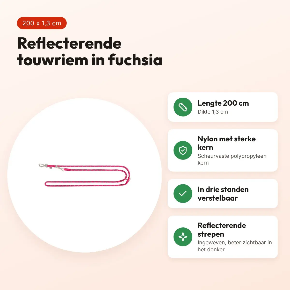 Trixie hondenriem Summit Reflect verstelbaar touw fuchsia 200 x 1,3 cm – voordelen