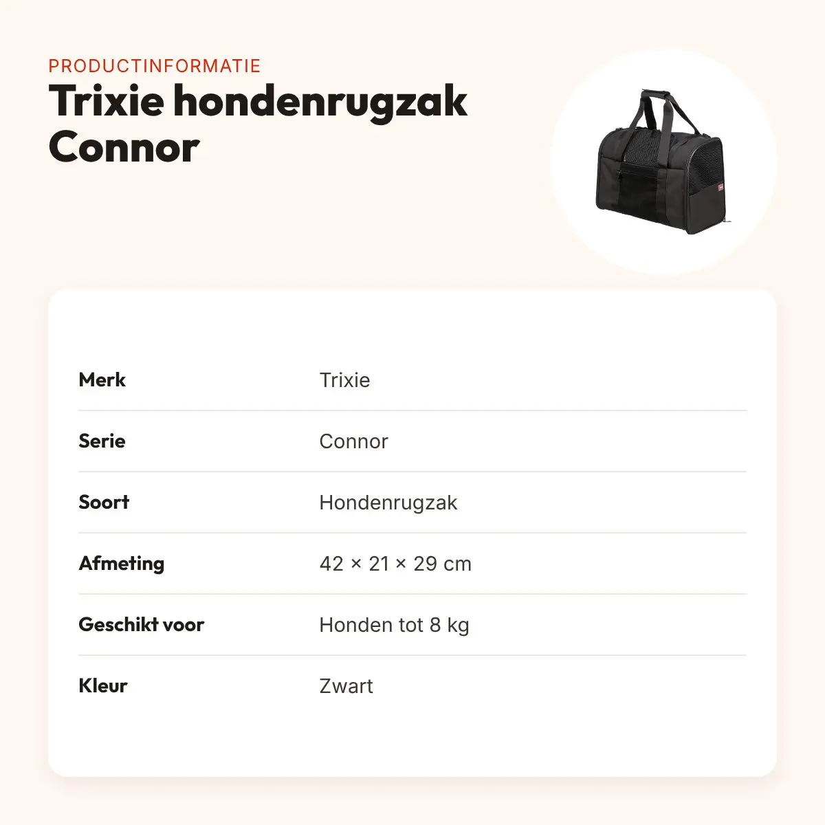 Trixie hondenrugzak Connor zwart 42 x 21 x 29 cm – tot 8 kg – productinformatie