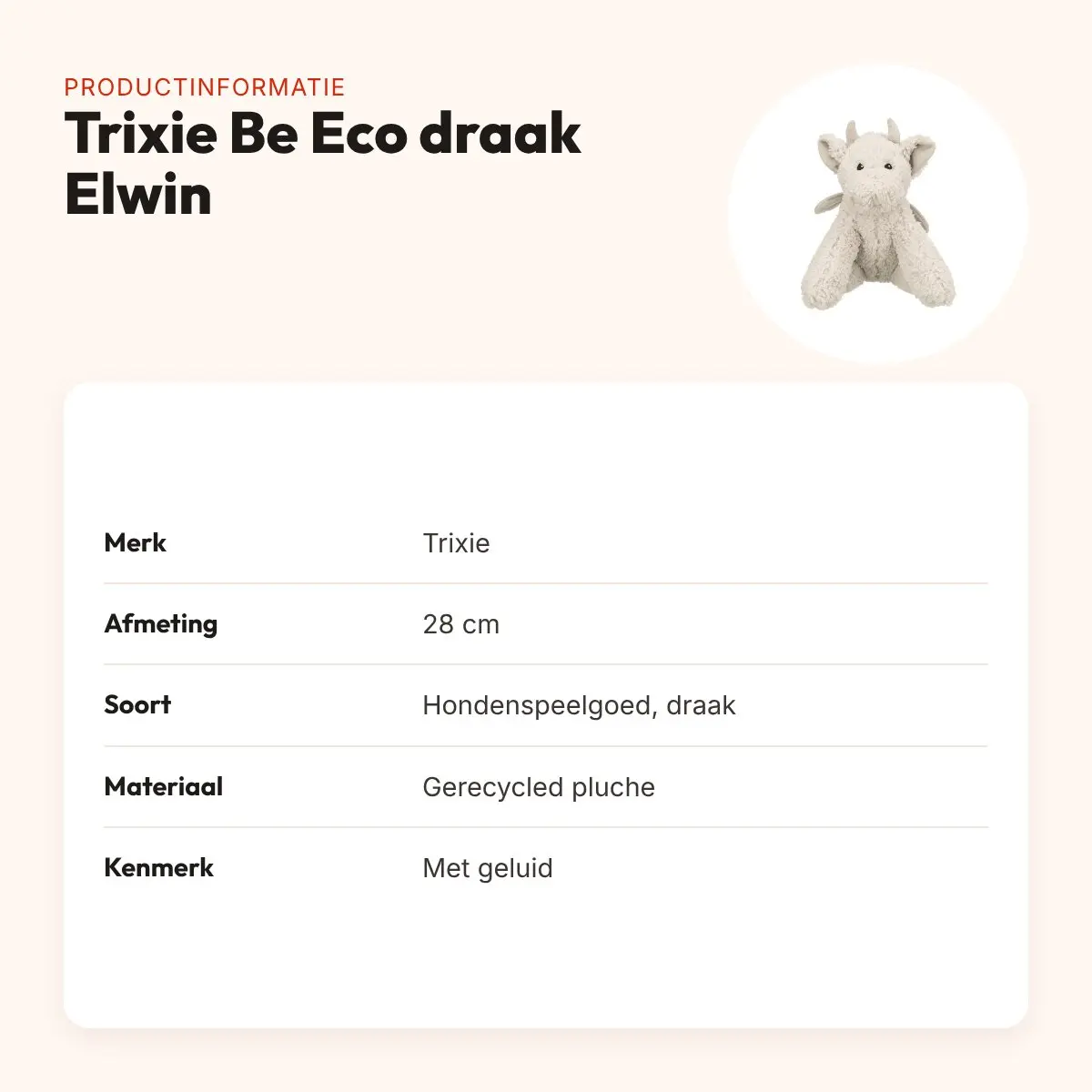 Trixie hondenspeelgoed Be Eco draak Elwin 28 cm – gerecycled pluche – productinformatie