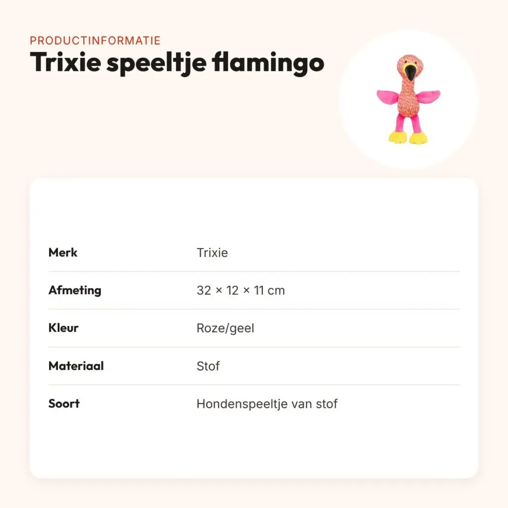 Trixie hondenspeeltje flamingo roze/geel 32 x 12 x 11 cm – stof – productinformatie