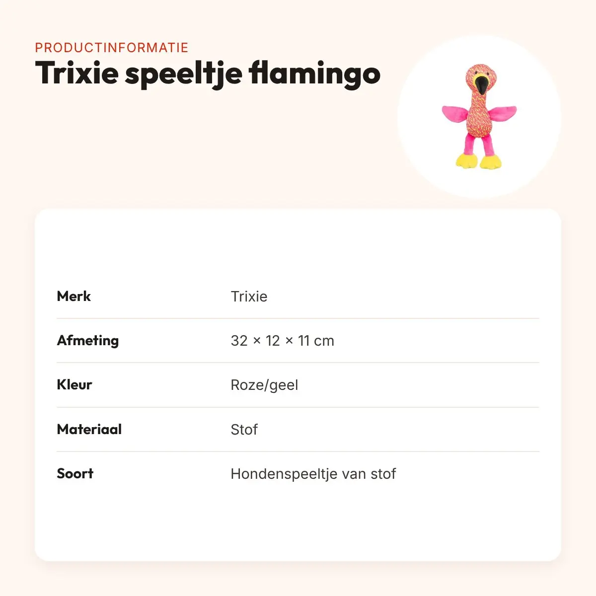 Trixie hondenspeeltje flamingo roze/geel 32 x 12 x 11 cm – stof – productinformatie
