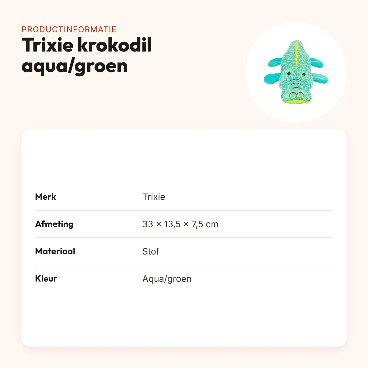 Trixie hondenspeeltje krokodil aqua/groen 33 x 13,5 x 7,5 cm – stof – productinformatie