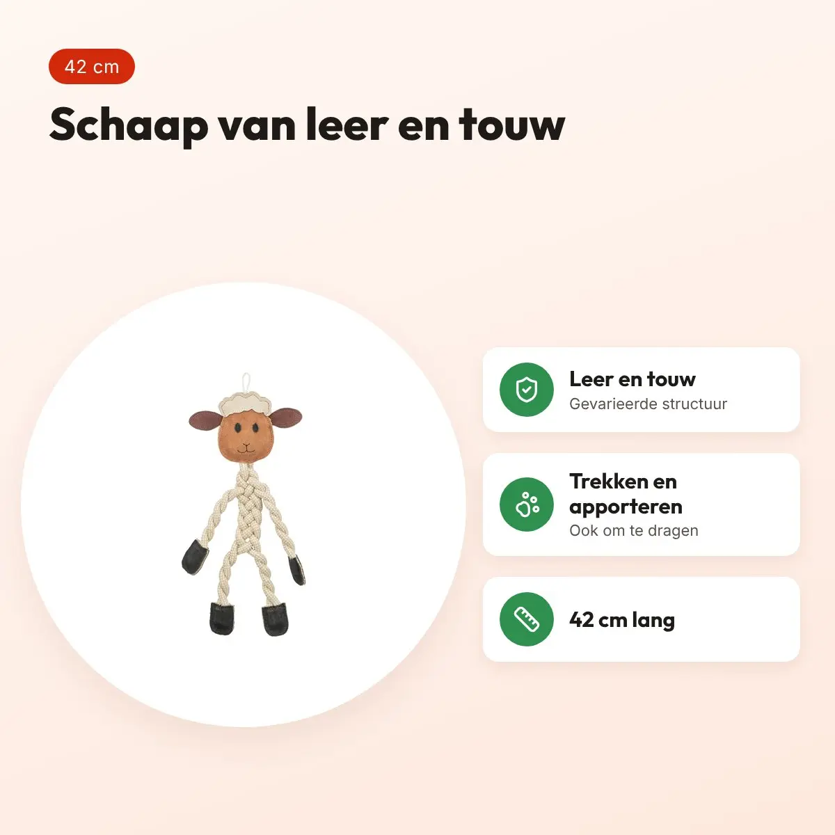 Trixie hondenspeeltje schaap touw met leer bruin 42 cm – voordelen