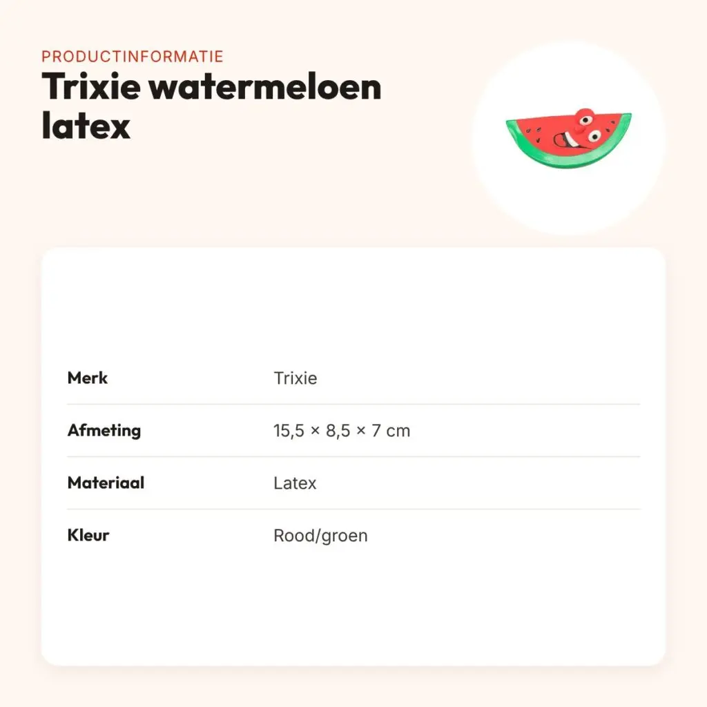 Trixie hondenspeeltje watermeloen latex rood/groen 15,5 x 8,5 x 7 cm – productinformatie
